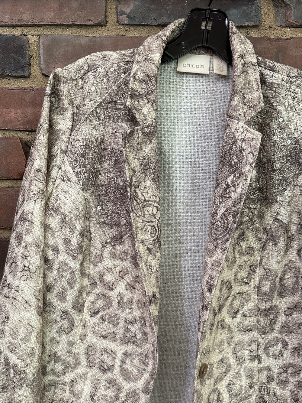 Chicos Embellished Sequined Textured Animal Boyfriend Jacket Size  0 / Small